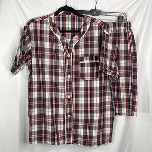 Latuza cotton navy and red plaid short pajamas: